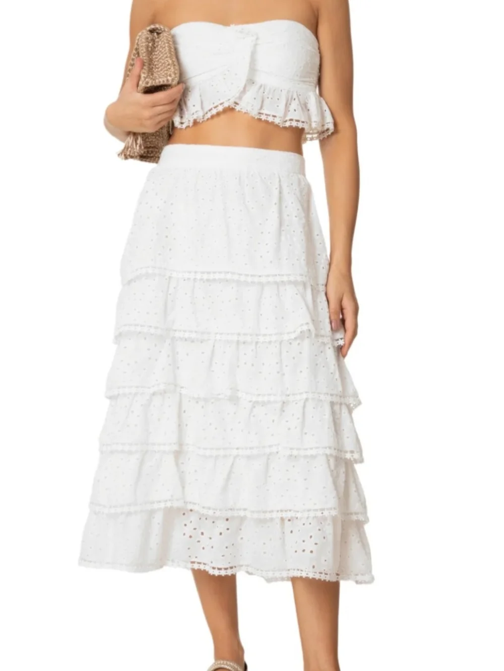 Ruffled Eyelet Lace White Skirt – Farm Rio - Picture 2 of 5